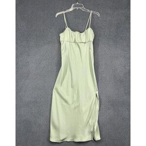 Zara Dress Womens Large Green Satin Ruched Midi Sleeveless Slit Elegant NWT L30
